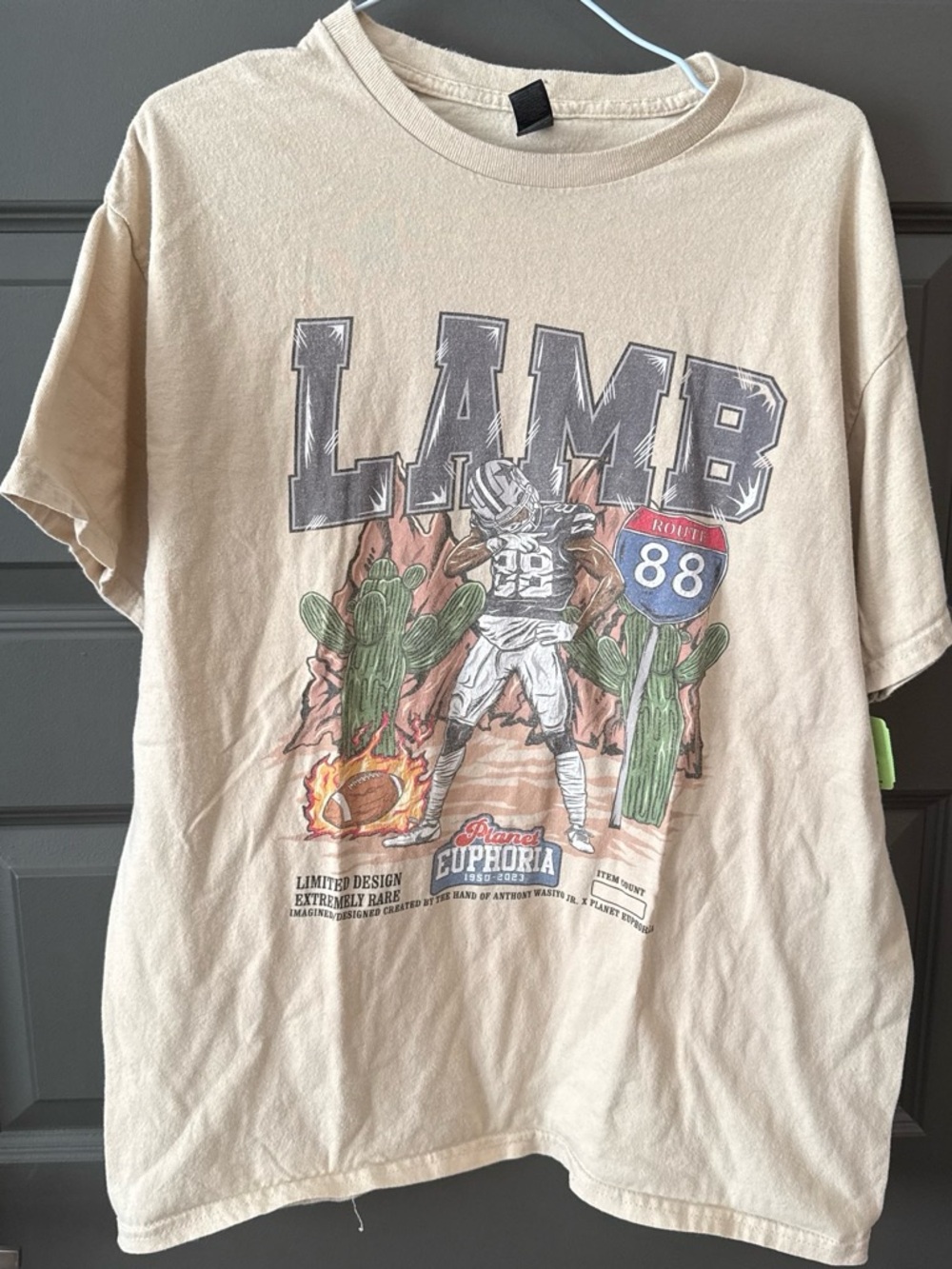 Unofficial Planer Euphoria Ceedee Lamb Dallas Cowboys Route 88 Tan/Beige Tee L